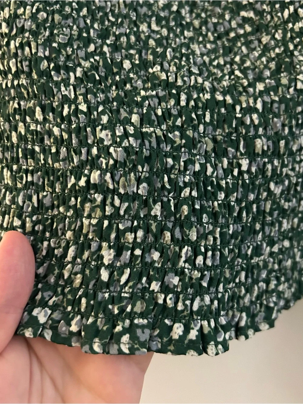 Abercrombie & Fitch Dark Green Floral Smocked Square-Neck Blouse